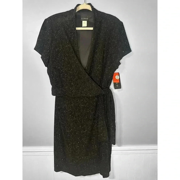 Virgo Dresses & Skirts - Virgo Womens Black Sparkly Wrap Dress, Size 18